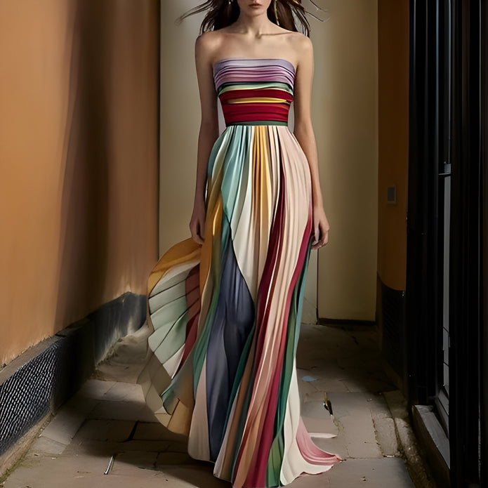 Asia | Premium Długa Sukienka Casual Dress Warschau Fashion Wielokolorowy S