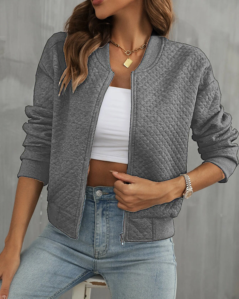 Krótka Pikowana Kurtka Bomberka dla Kobiet Mid-Season Jacket Women Warschau Fashion Szary S