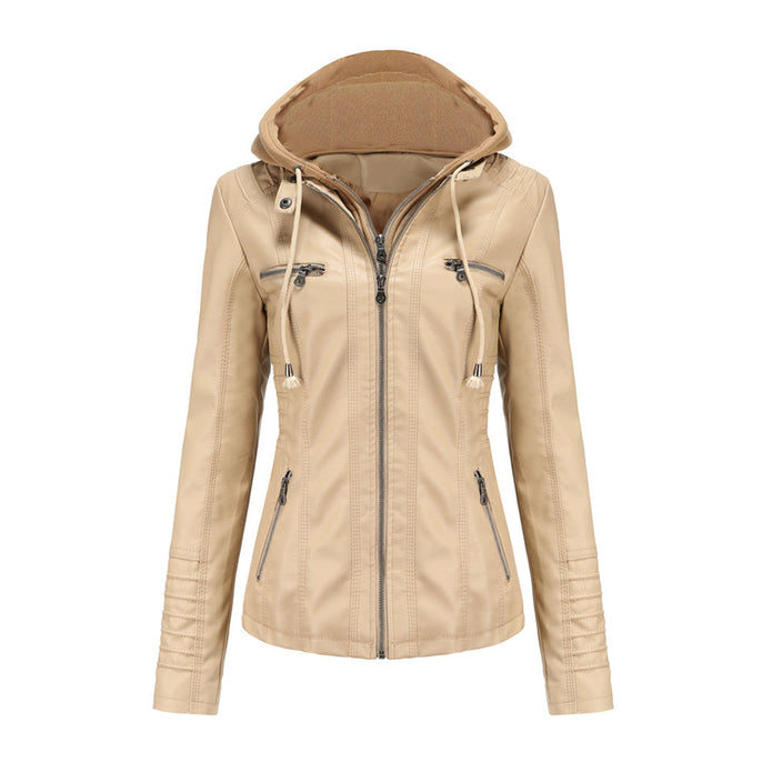 BARBARA - Elegancka skórzana kurtka na wiosnę Women Jacket Hoodie Fall Warschau Fashion Morelowy S