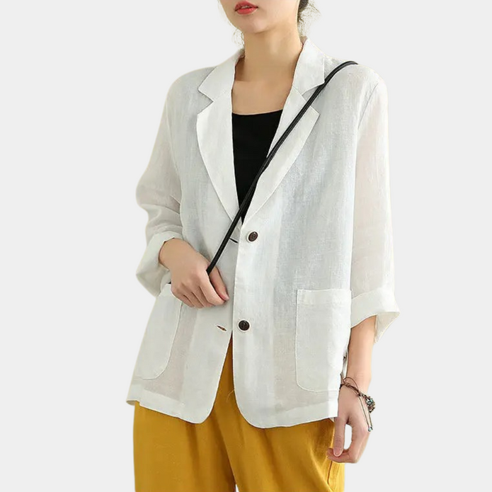Jona - Lekka letnia marynarka dla kobiet Women Blazer Boyfriend All-year Warschau Fashion Biały S