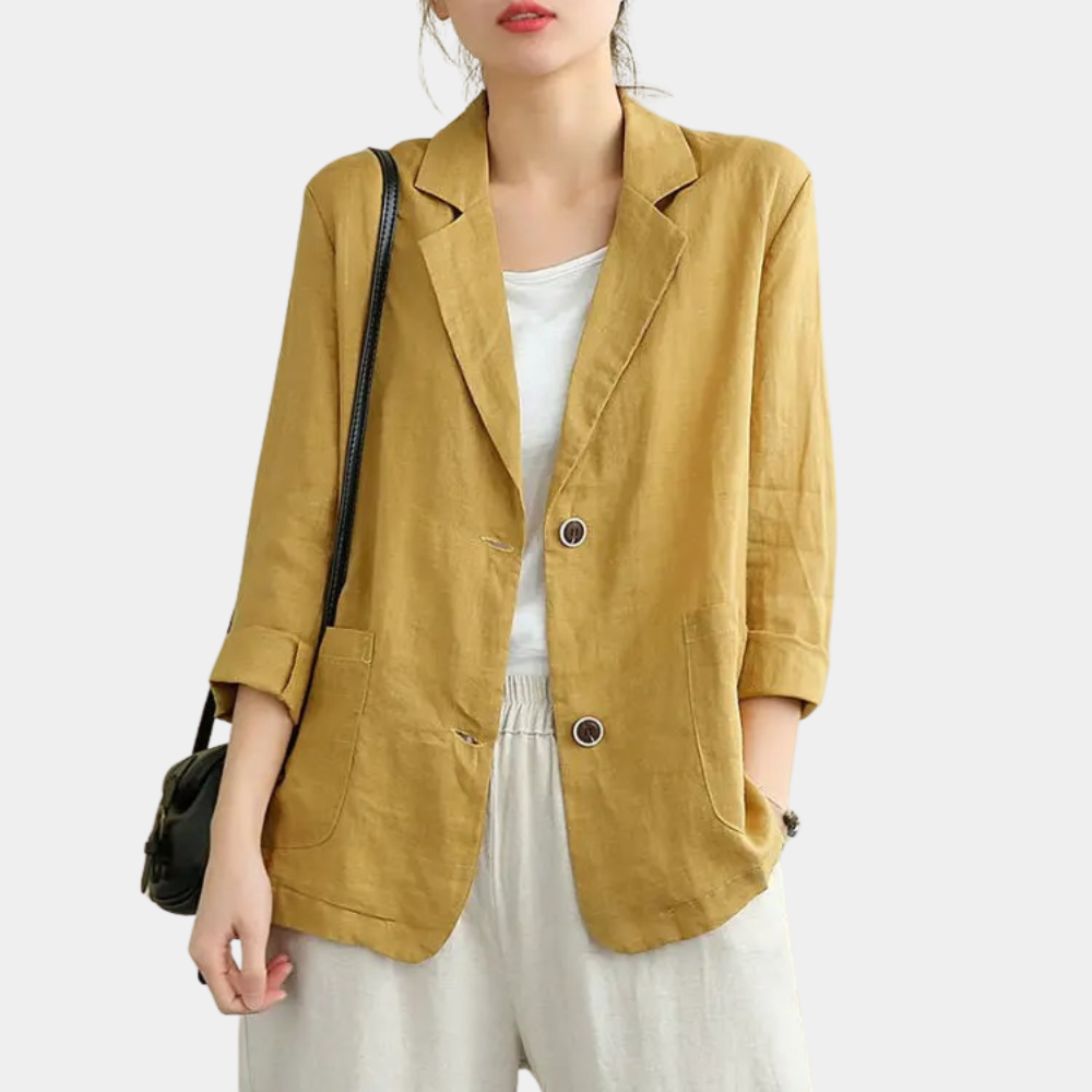 Jona - Lekka letnia marynarka dla kobiet Women Blazer Boyfriend All-year Warschau Fashion Żółty S