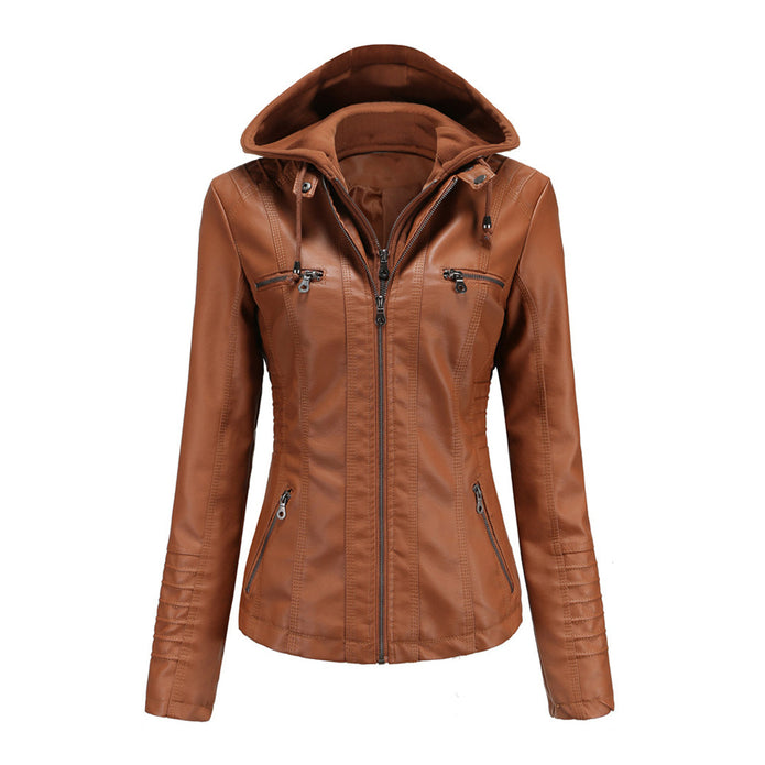 BARBARA - Elegancka skórzana kurtka na wiosnę Women Jacket Hoodie Fall Warschau Fashion Kamel S