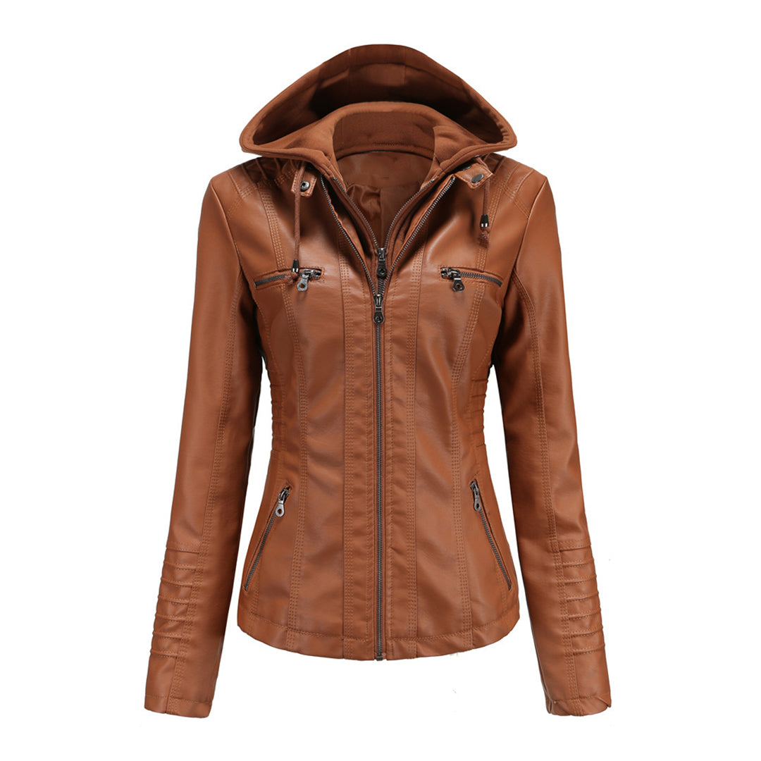BARBARA - Elegancka skórzana kurtka na wiosnę Women Jacket Hoodie Fall Warschau Fashion Kamel S
