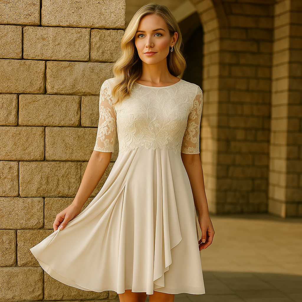 Jara - Elegancka i komfortowa Sukienka Magnifique Dresses Warschau Fashion Beżowy Xs