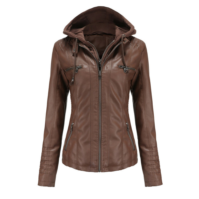 BARBARA - Elegancka skórzana kurtka na wiosnę Women Jacket Hoodie Fall Warschau Fashion Kawa S
