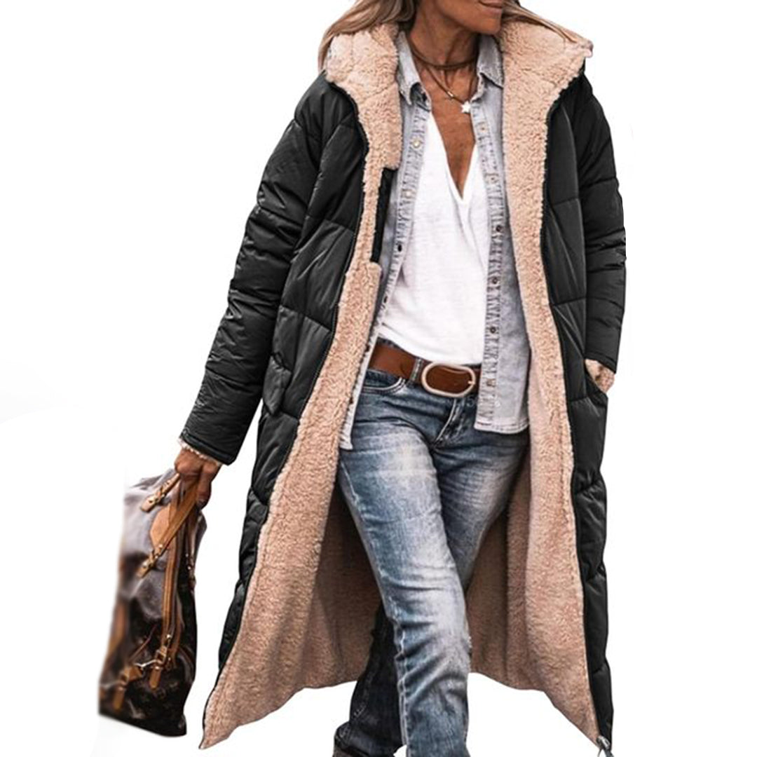 HAZEL - Długi zimowy płaszcz damski Women Winter Jacket Warschau Fashion Czarny S