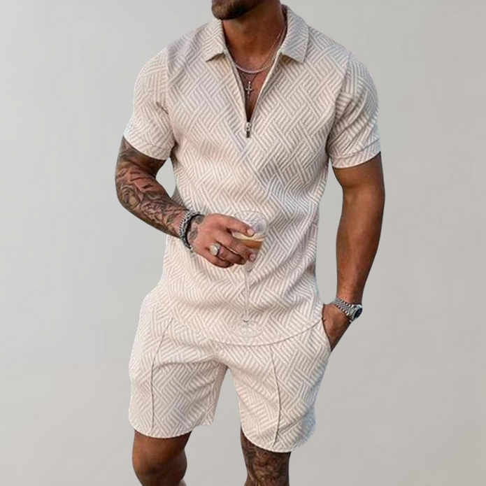 Hugo - Letni Komplet Męski Men Summer Set Warschau Fashion Beżowy S