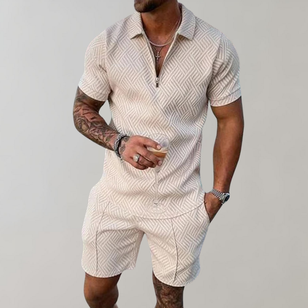 Hugo - Letni Komplet Męski Men Summer Set Warschau Fashion Beżowy S