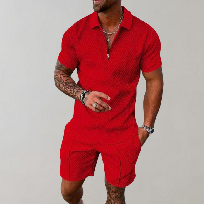 Hugo - Letni Komplet Męski Men Summer Set Warschau Fashion Czerwony S