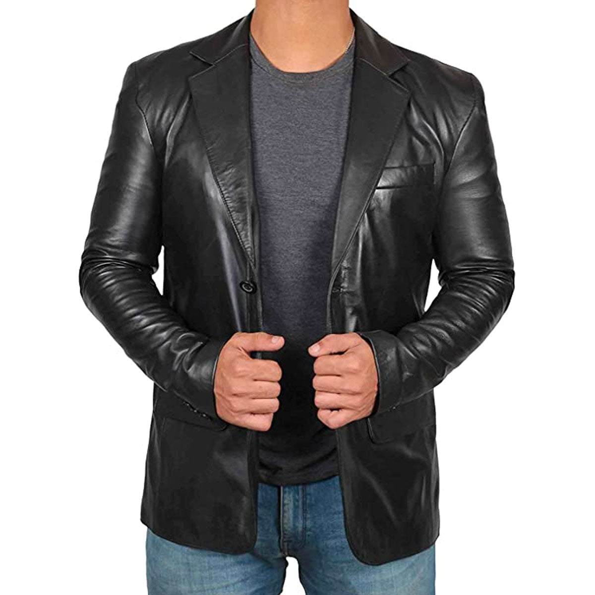 Formalna skórzana marynarka - Bartholomew Jackets Warschau Fashion Czarny M 40-52.5kg