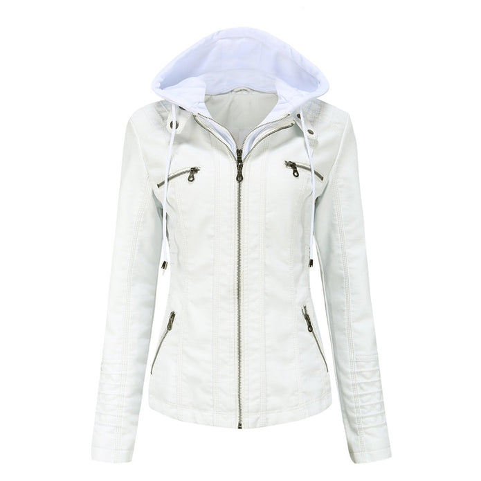 BARBARA - Elegancka skórzana kurtka na wiosnę Women Jacket Hoodie Fall Warschau Fashion Biały S