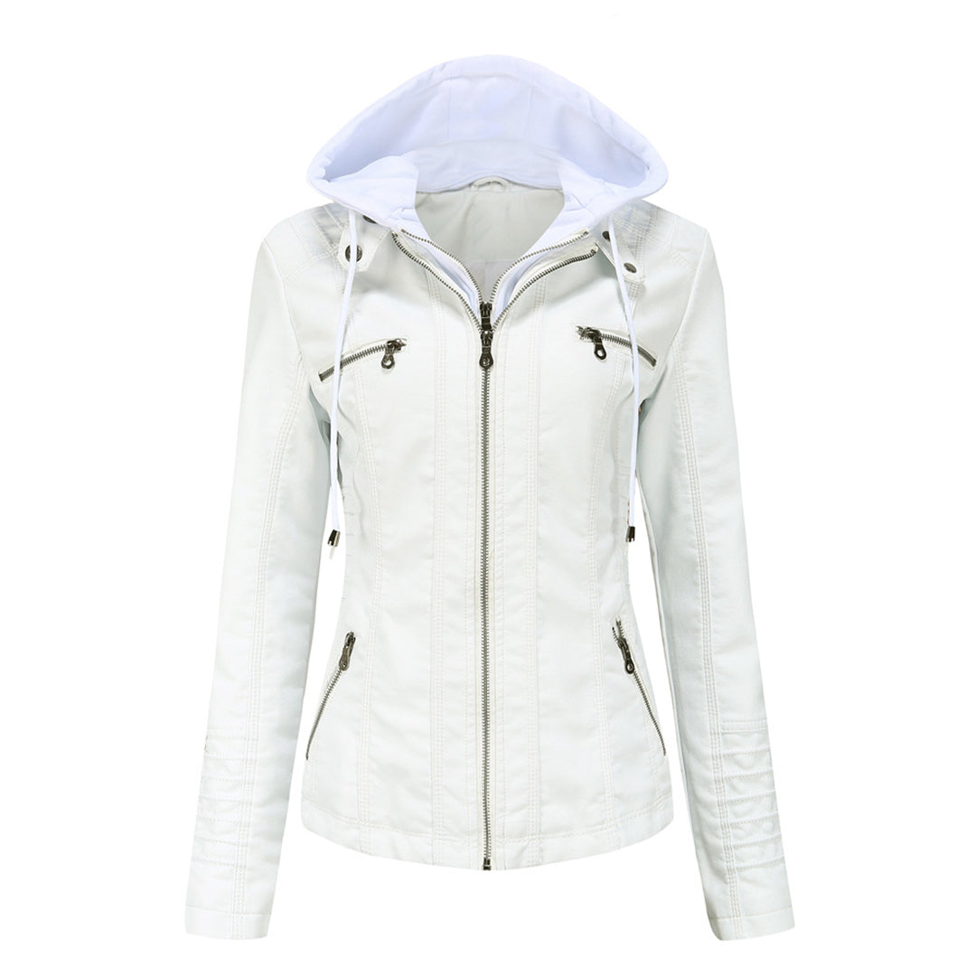BARBARA - Elegancka skórzana kurtka na wiosnę Women Jacket Hoodie Fall Warschau Fashion Biały S