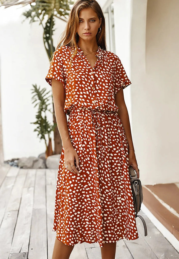 Laureen | Elegancka i Komfortowa Sukienka Summer Dress Women Warschau Fashion Czerwono-pomarańczowy 36 (s)