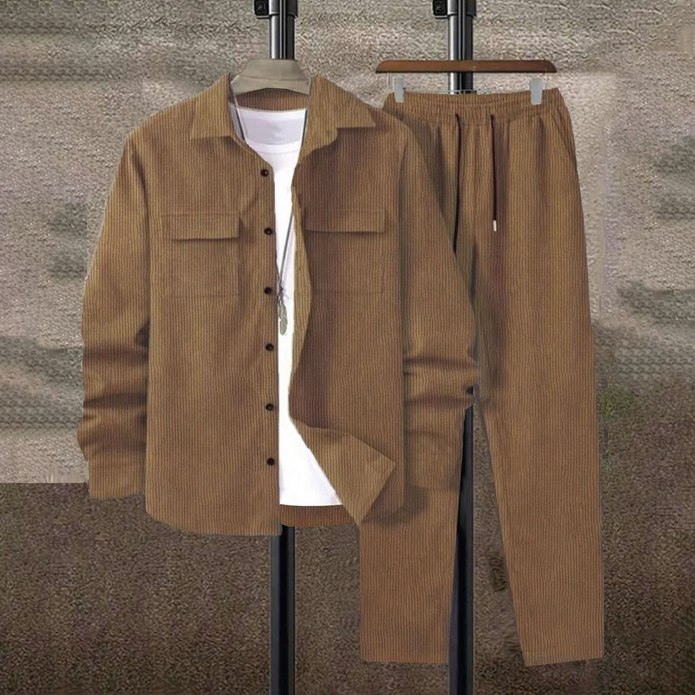 Finley | Elegancki Dwuczęściowy Garnitur Męski ze Zmkiem Błyskawicznym Warschau Fashion Khaki S
