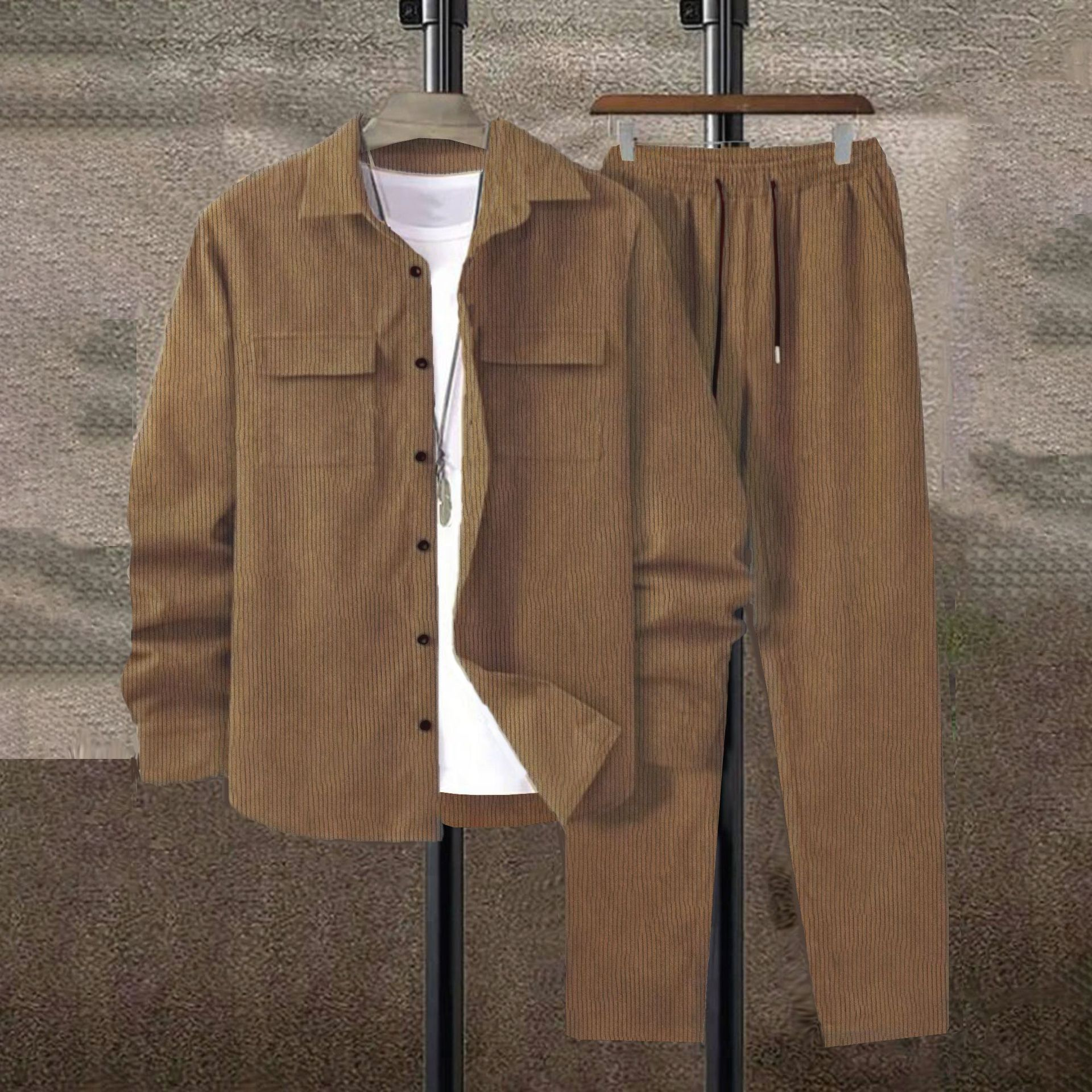 Finley | Elegancki Dwuczęściowy Garnitur Męski ze Zmkiem Błyskawicznym Warschau Fashion Khaki S