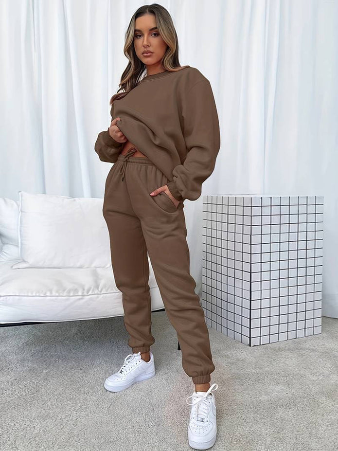 Komfortowy Zestaw Biegowy dla Kobiet Comfort Dames Jogging Set Ensemble Warschau Fashion Brązowy S