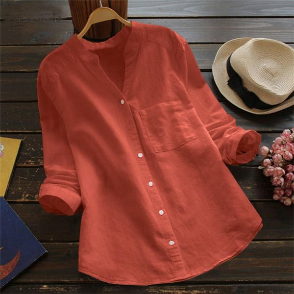 Sophia | Casualia koszula lniano-bawełniana dla kobiet Blouse Women Warschau Fashion Czerwony S