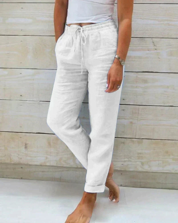 Nora | Eleganckie Damskie Spodnie LinoLook Dames Broeken | modern Warschau Fashion Biały Xs
