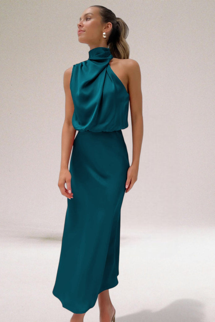 Flavia™ | Satynowa Halter Sukienka Glamour