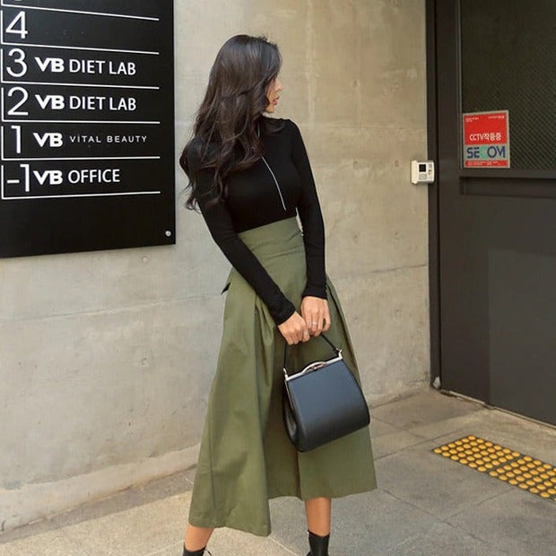 Wysokiej Talii Midi Spódnica Damska Women Skirt Warschau Fashion