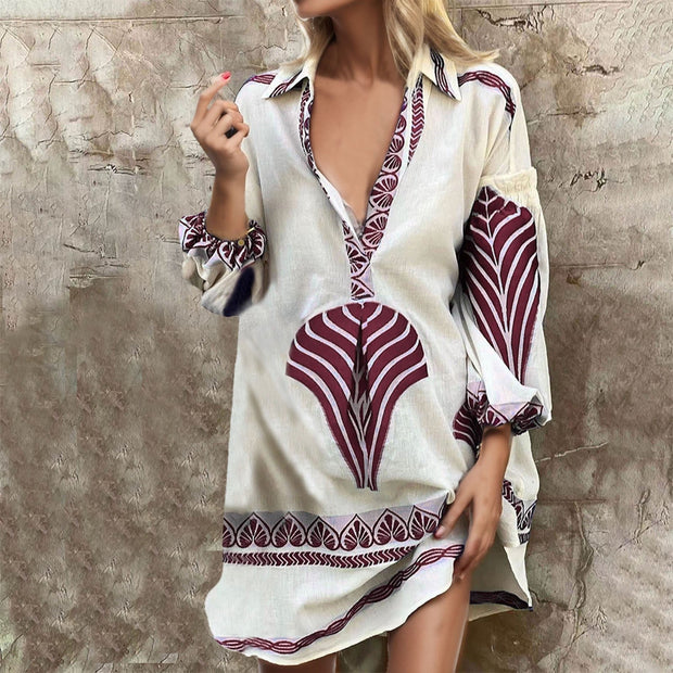 NERISA | Letnia Sukienka Damska Bawełna & Len z Boho Wzorem Dress Warschau Fashion Fioletowy S