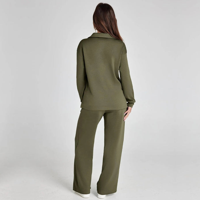 Eline | Luksusowy Zestaw Odzieży Domowej z Przytulnymi Spodniami i Dekoltem w Serek Loungewear Set Warschau Fashion