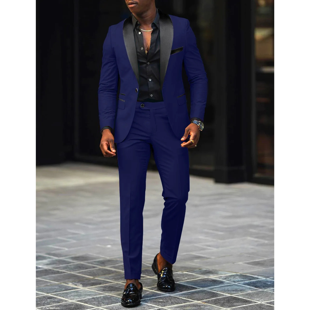 Elegancki Męski Slim Fit 2-częściowy Garnitur dla Gości Weselnych