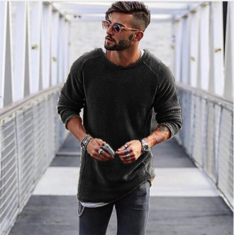 Declan | Elegancki długi sweter męski Men Sweaters Warschau Fashion Czarny S