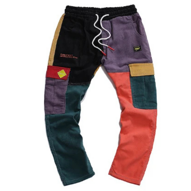 Kolorowe męskie spodnie cargo z kordu | Sznurówka Men Pants Warschau Fashion Wielokolorowy S
