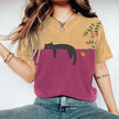 Luźna damska koszulka T-shirt z nadrukiem kotów i okrągłym dekoltem