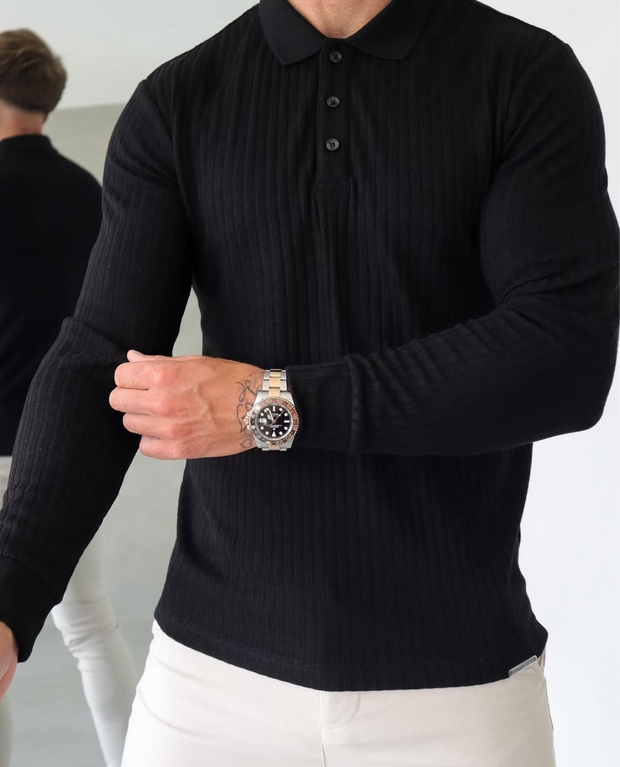 Codzienny Ryflowany Koszulpolo Polo Shirt Warschau Fashion Czarny S