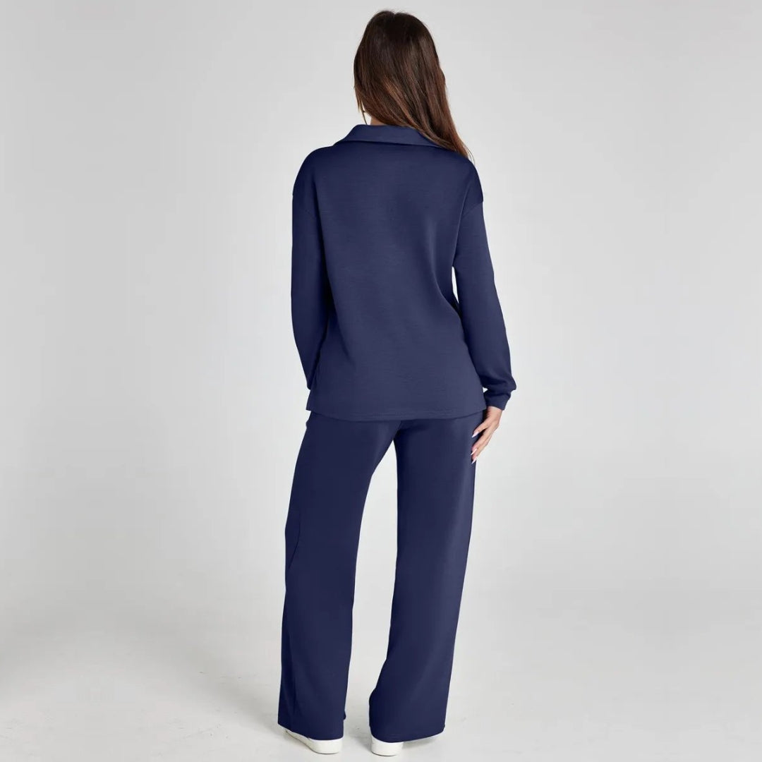 Eline | Luksusowy Zestaw Odzieży Domowej z Przytulnymi Spodniami i Dekoltem w Serek Loungewear Set Warschau Fashion