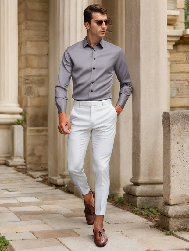 Finn | Elegano obcisła koszula z elastycznego materiału w jednolitym kolorze Heren Overhemden | modern Warschau Fashion Szary kosmiczny Xs(44)