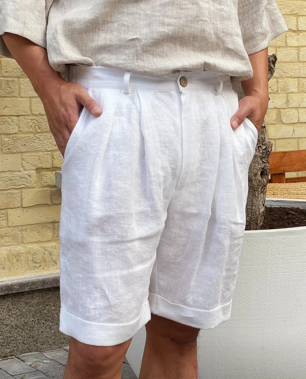 100% Lniane Spodenki BlancMode w Białym Kolorze Pants Warschau Fashion