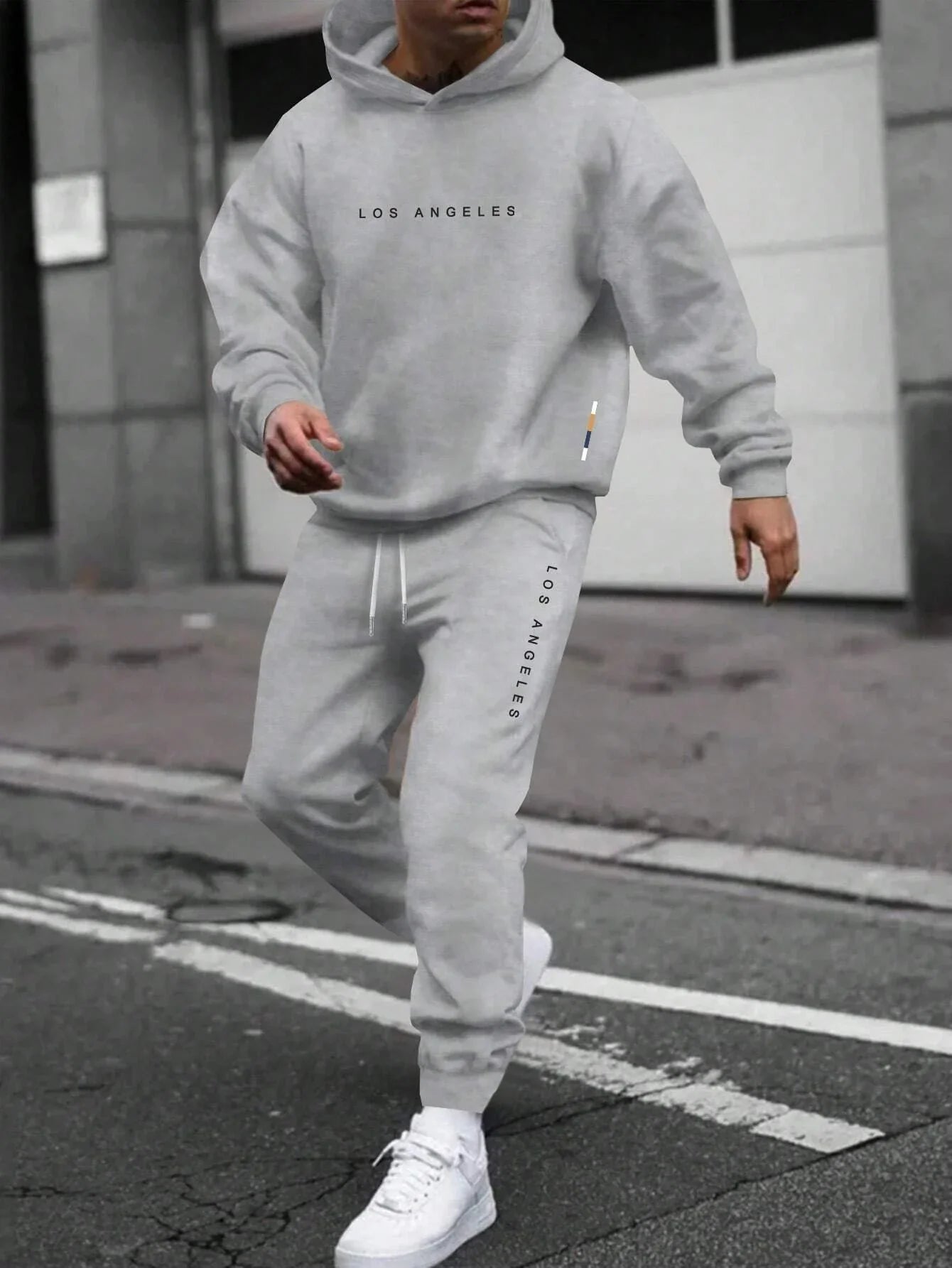 Męski Luźny Dres | Bluza z Kapturem + Spodnie Dresowe joggingspak Warschau Fashion Szary S