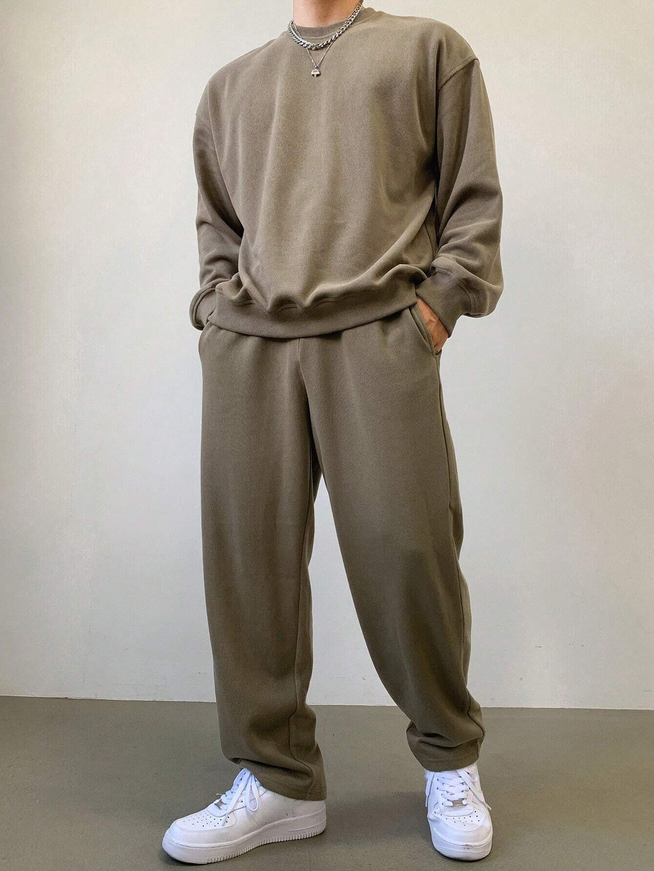 Męski Komplet Dresowy | Bluza i Spodnie trainingspak Warschau Fashion Khaki S