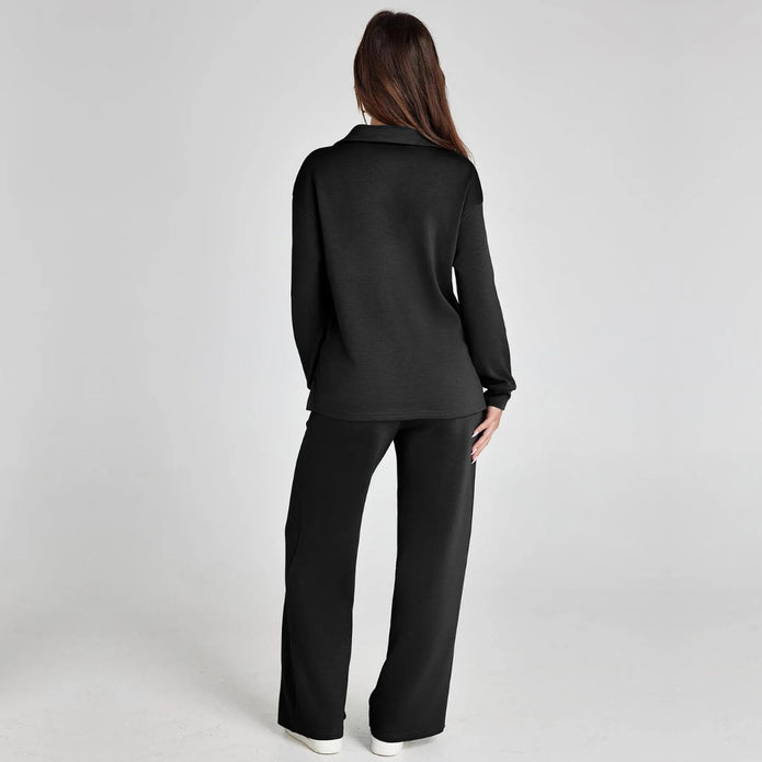 Eline | Luksusowy Zestaw Odzieży Domowej z Przytulnymi Spodniami i Dekoltem w Serek Loungewear Set Warschau Fashion