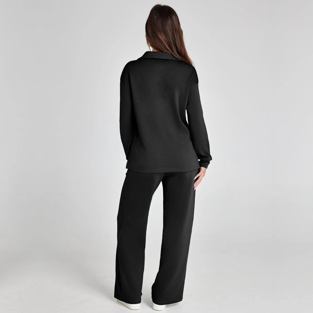 Eline | Luksusowy Zestaw Odzieży Domowej z Przytulnymi Spodniami i Dekoltem w Serek Loungewear Set Warschau Fashion