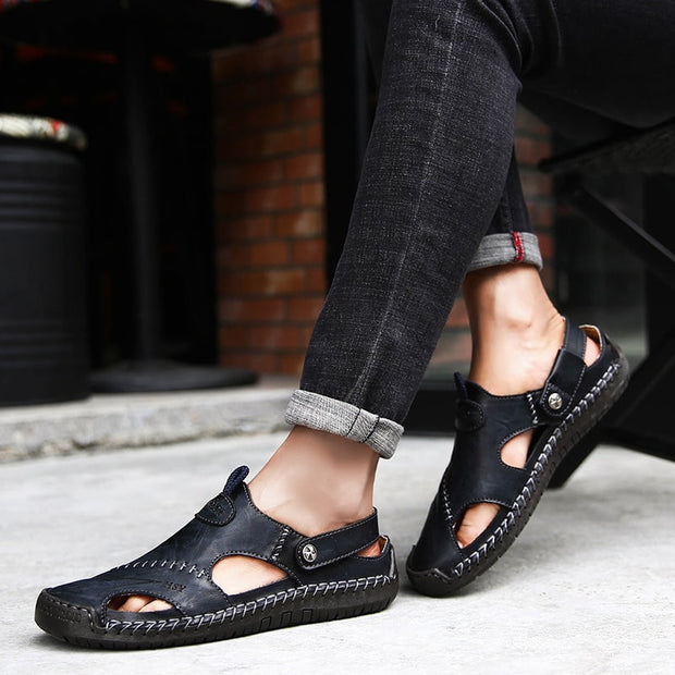 Męskie sandały z delikatnej, przewiewnej skóry Men Shoes Warschau Fashion Czarny 38