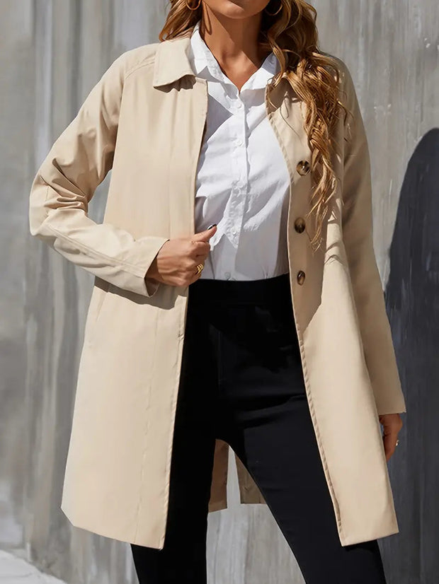 Elegancki płaszcz Trenczika z jednorzędowym zapinaniem dla kobiet | Idealny na jesień/zimę Warschau Fashion Khaki S