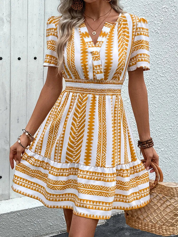 NAYLA | Letnia Sukienka Damska Boho Print z Dekoltem w Serek - Idealna na Wakacje Warschau Fashion
