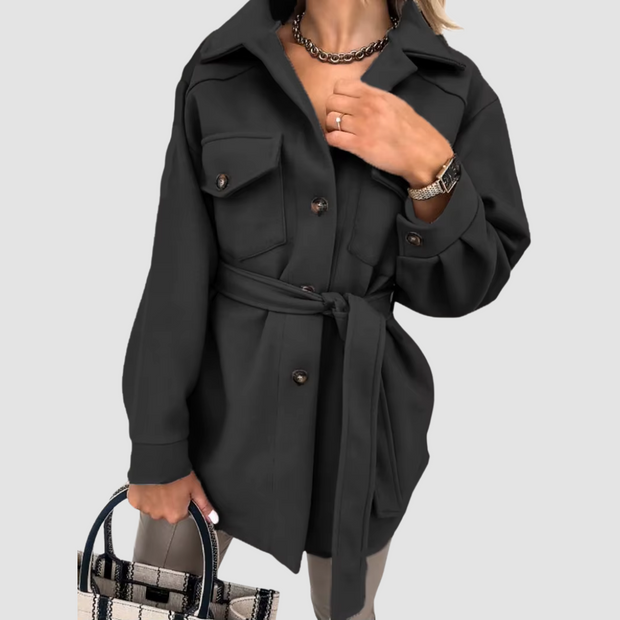 Evelina – Płaszcz damski SlimFit z paskiem Jas Vrouwen Warschau Fashion Czarny S