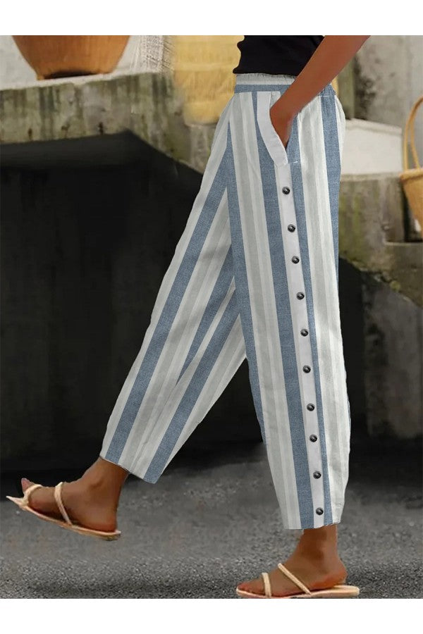 Mia - Luźne, casualowe spodnie w paski Pants Warschau Fashion S