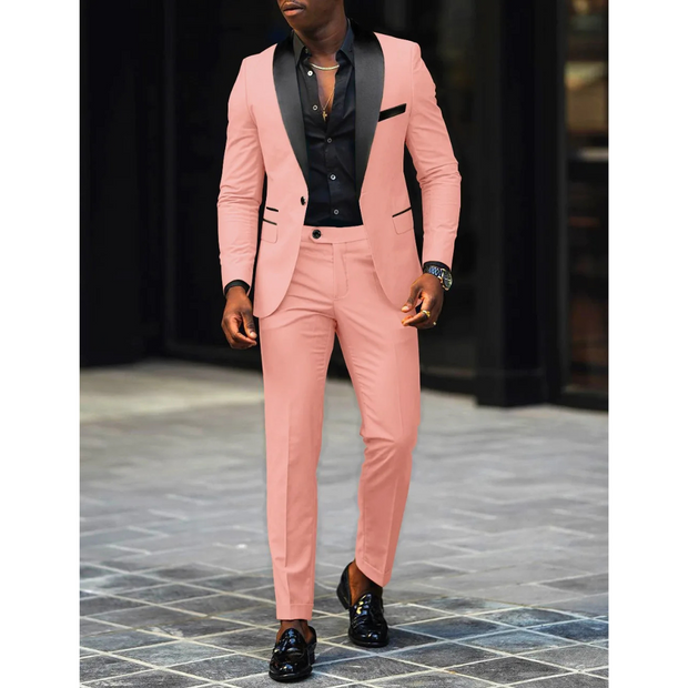 Elegancki Męski Slim Fit 2-częściowy Garnitur dla Gości Weselnych