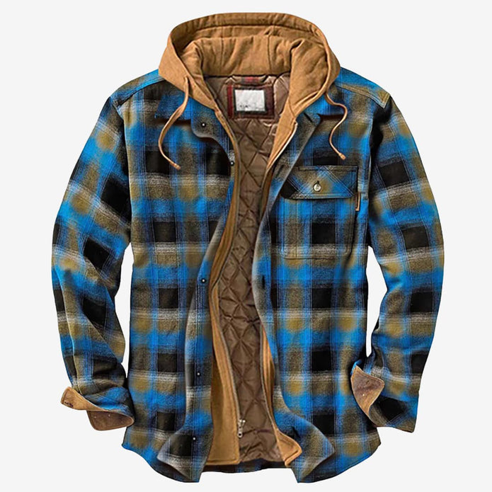 JASPER | Stylowy Płaszcz z Kapturem Jacket Warschau Fashion Niebieski / Brązowy S