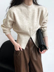 LAURA | Swobodny Sweter Damski SplitZip - Wygodny & Elegancki Warschau Fashion Beżowy One size