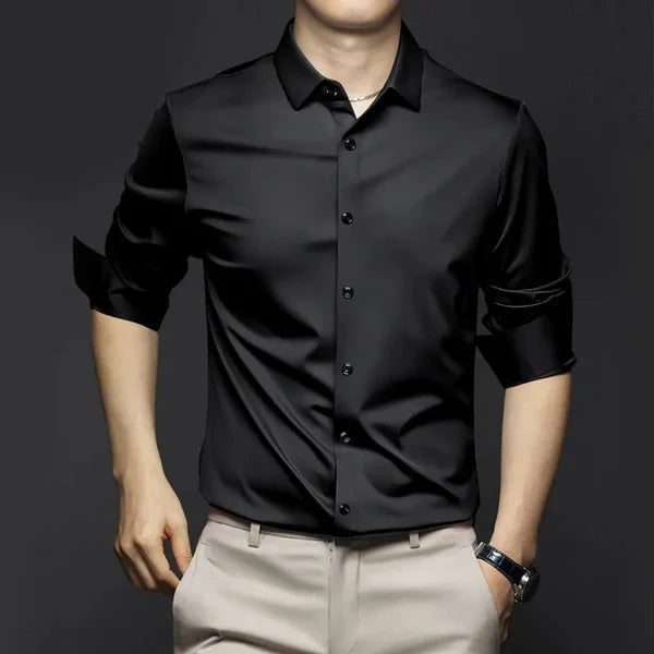 Męska koszula z długim rękawem i kołnierzykiem Men Shirts Warschau Fashion Czarny XS