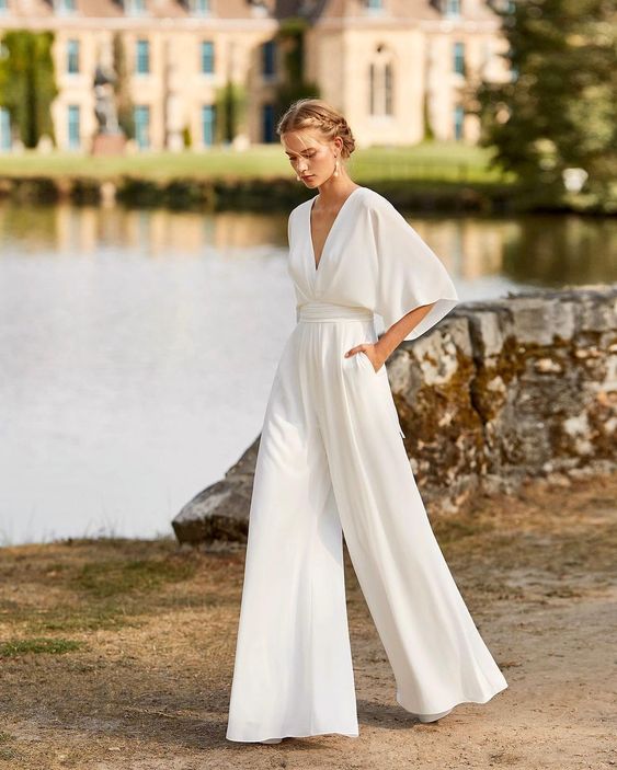 Kombinezon Damski Melanie z Rękawami Motylkowymi Jumpsuit Women Warschau Fashion S Biały