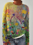 Przytulna koszulka z olejnym motywem kwiatowym Sweater Warschau Fashion Wielokolorowy S