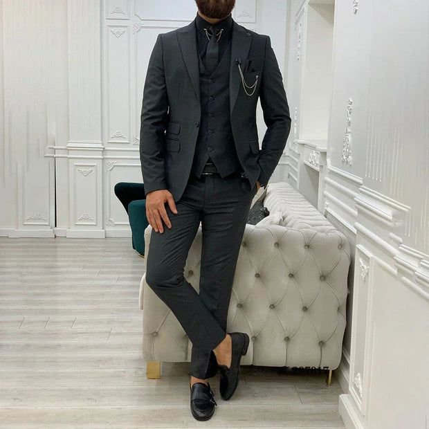 Nowoczesny Męski Garnitur na Wesele | 3-Częściowy Zestaw Modny Men Set Warschau Fashion
